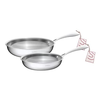 SANFELA Lot de poêles à frire 5 couches en acier inoxydable 2, avec poêles en acier inoxydable de 24 cm et 28 cm, passent au lave-vaisselle et au four, poêles à induction
