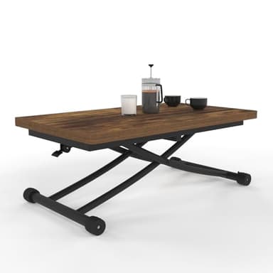 IDMarket - Table Basse Extensible relevable en Table à Manger rectangulaire Urbana Plateau Bois foncé Pied Noir Design Industriel