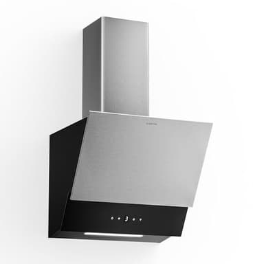 Klarstein Verosteel Hotte Aspirante 45 cm - Hotte Décorative, 624 m³/h, A++, Commandes Tactiles, LED, Filtre Charbon, Inox & Verre Noir, Silencieuse, Cuisine Moderne