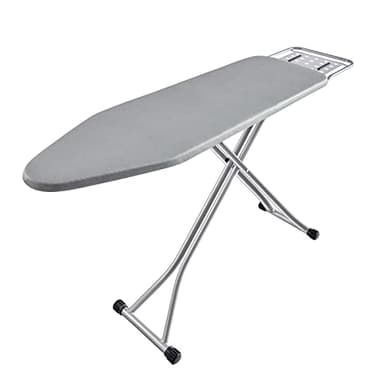 Planche à Repasser BKTD, Housse Résistante à la Chaleur avec Repose-Fer, Support de Repassage Pliable Antidérapant. Cadre Métallique Robuste et Stable (34 * 88 * 134 cm) Couleur Gris Argenté.