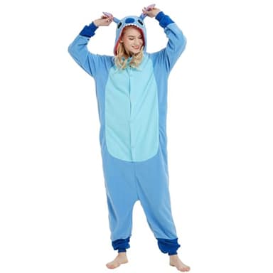 shengo Stitch Costume Stitch Onesie Combinaison Femme Homme Pyjama Costume Noël Carnaval Pyjama Cosplay Adulte Carnaval, bleu, XL