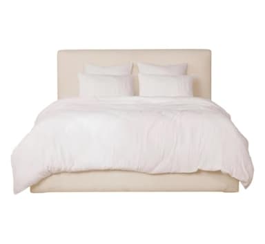 Parure de Lit en Lin Lavé, Housse de Couette et Taies d'oreiller, Blanc Crème, Style Minimaliste Moderne