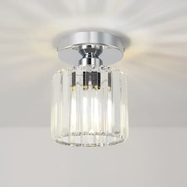 ANWIO Lustre Cristal Moderne Argent, Mini Lustre Couloir E27, Luminaires Intérieur Ø135mm, Plafonnier Led Salle à Manger, Petite Chambre