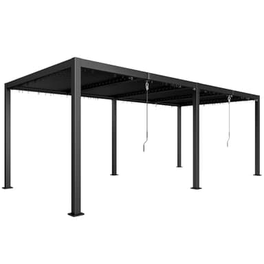 Outsunny Pergola bioclimatique 3 x 6 m, pergola Jardin extérieur avec persiennes manivelle Toit réglable en Aluminium et Crochets, tonnelle de Jardin, terrasse, Patio, Gris foncé