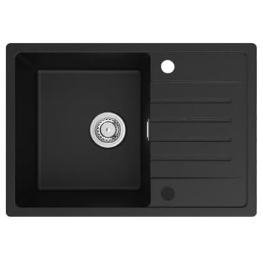 CECIPA Evier Cuisine 1 Bac avec Egouttoir 65 x 45 cm, Evier Noir en Granit, Lavabo Cuisine 1 bac, Évier Cuisine Installation Réversible, avec Siphon Classique et Trop-plein