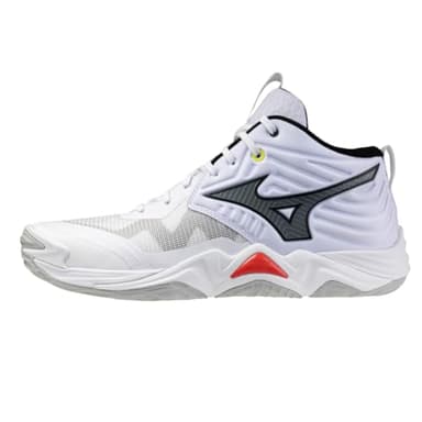 Mizuno Wave Momentum Elite Mid, Chaussures de volley-ball, Blanc/Noir, Amortissement Enerzy, Stabilité Avancée, Blanc, 44 EU