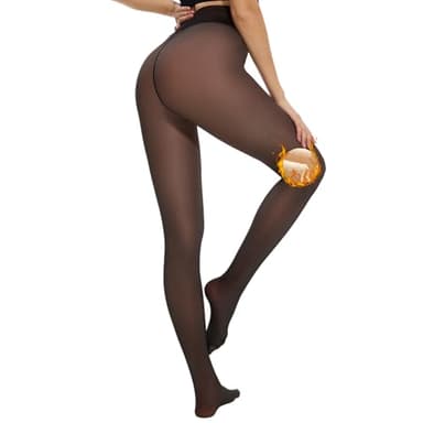 Arkim Collants d'hiver pour femme - Collants thermiques doublés-Faux collants transparents en polaire noir,S