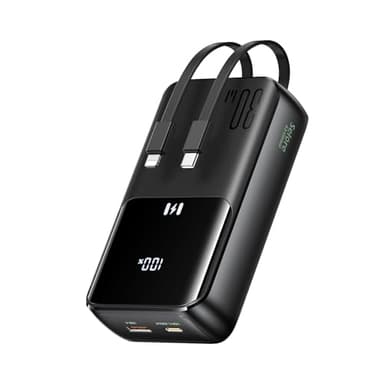 Batterie Externe, 20000mAh 30W Power Bank Charge Rapide, Chargeur Portable USB C Powerbank Grande Capacité avec Câble Intégré, 4 Sorties pour iPhone 17 16 15 14 13, Galaxy, Macbook, Voyage Accessoires