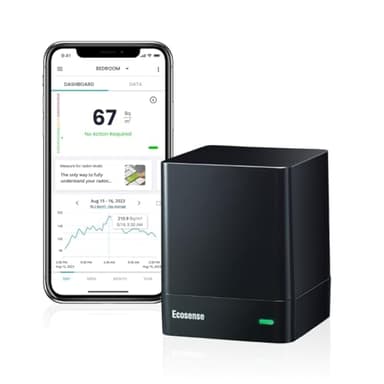 Ecosense EQ100 EcoQube, Détecteur de Radon Numérique, Capture Rapide des Variations, Surveillance Continue avec Graphiques de Tendance, Accès à Distance aux Données, Wi-FI 2,4 GHz Réseaux Uniquement