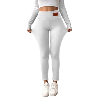 Generisch Legging thermique pour femme - Taille haute - Doublure en polaire - Legging thermique chaud - Collants longs - Pantalon de yoga - Opaque - Legging de sport, Blanc., M