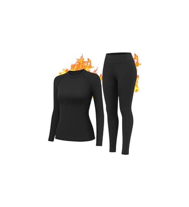 HiZiTi sous Vetement Thermique Femme Hiver sous Pull Thermiques Collant Ensemble Leggings Haut T-Shirt Thermique Vêtements de Ski Pantalon Chaud Thermolactyl Noir S