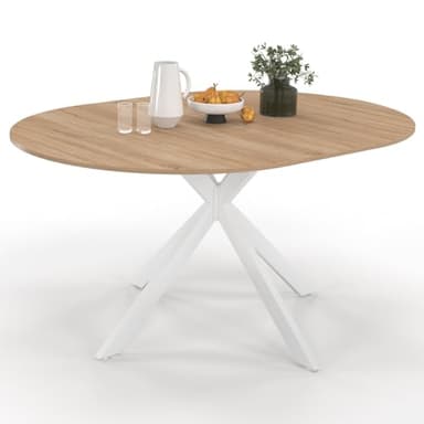 IDMarket - Table à Manger Extensible Ronde Alix 4-8 Personnes Pied araignée Bois et Blanc 110-150 cm