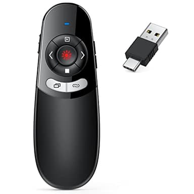 2 In 1 Type C&A Pointeur Laser, Télécommande PowerPoint Sans Fil 2.4 GHz avec Pointeur Laser Puissant, Zapette Présentation Rouge Compatibilité Windows/macOS/Linux/Android