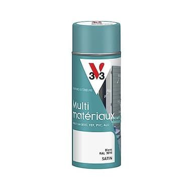 V33 Peinture extérieure aérosol multi-matériaux, Blanc satin, 400 ml