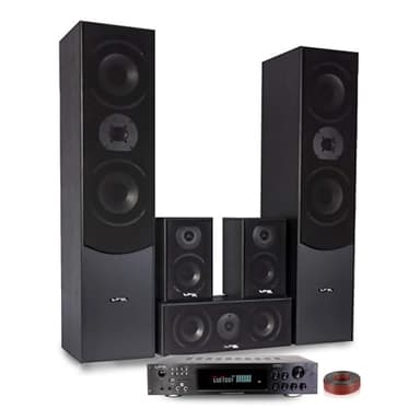 Ensemble Home-Cinéma 5 Enceintes LTC E1004 Noire 850W - Ampli ATM8000 Karaoke - USB/BT/Radio FM 4x75W -3 x20W - Câble