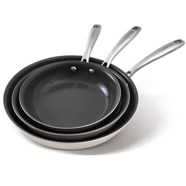 Set de Cuisine Antiadhésive en Céramique, Poêles Antiadhésives de 20 24 28 cm, Poêles à Œufs pour la Cuisson, Sans PTFE, PFOA et PFAs, Convient pour le Four et le Lave-vaisselle, Couleur Gris Cendré.