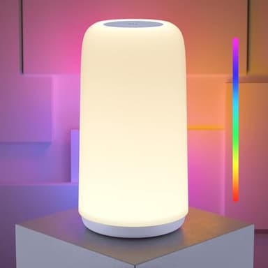 ROOTRO Lampe de Chevet Tactile RGB Polyvalente, Lampe de Table Dimmable avec 3 Modes Intensité d'Éclairage Design Épuré Lumière Douce sans Scintillement Parfaite Chambre Bureau Lampes de Table Cadeau