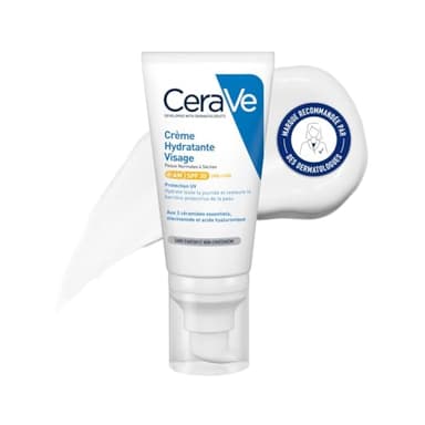 CeraVe - Crème Hydratante Visage SPF30 - Crème de Jour avec Protection UVB + UVA - Acide Hyaluronique, Céramide, Niacinamide, Vitamine E - Peau Normale à Sèche - 52 ml