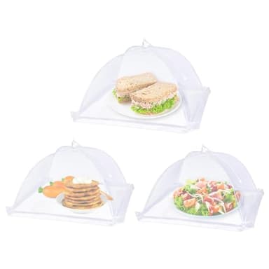 3 Pièces Cloche Alimentaire Pliable Anti Insectes, Anti-mouche Couvercle de Nourriture en Maille Pliant Tente Parapluie pour Barbecue Pique-nique Aliments Viandes Plats Fruits(Blanc, 32*32cm)