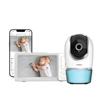 CHILLAX - Babyphone Camera - Écran LCD HD 5'' - Caméra 2K QHD Pilotable à Distance - Vision Nocturne - Capteur de Température - Talkie-Walkie - Veilleuses & Berceuses - WiFi on/Off - avec App