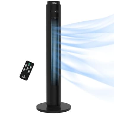 HOMCOM Ventilateur Colonne, minuterie 12 Heures, Mode Veille, 4 Modes et 3 Vitesses, Ventilateur Tour, oscillant 70° pour Maison, Chambre à Coucher, Bureau, Noir