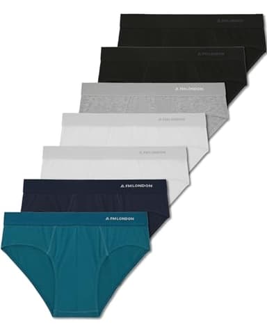 FM London Lot de 7 Slips pour Homme, Slip en Coton Essentiel sans Étiquette, Riche en Coton, sous-Vêtements Modernes pour Homme avec Ceinture Élastique Anti-Roulement