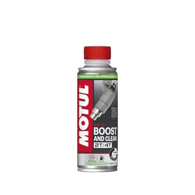 Motul - Booster d'Octane Essence et Nettoyant Circuit Carburant Moto- Moteurs 2T et 4T - Performance - Réduction Consommation - Idéal Avant Contrôle Technique - Boost and Clean Moto - 200 ml