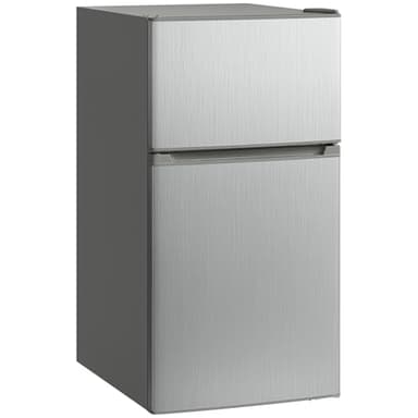 HOMCOM Réfrigérateur congélateur 88 L, Mini frigo 25L+63L, silencieux, 2 portes réversibles, éclairage, étagères amovibles, thermostats réglables, pelle et bac à glace, gris