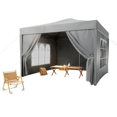 ISE Tonnelle Pliante, Barnum Pliant 3x3 avec Rideaux, Tonnelle de Jardin Exterieur, Tonnelle Pliable Hauteur Réglable, Tente 3x3, Pavillon de Jardin Protection UV50+, Tonnelles de Camping Résistant