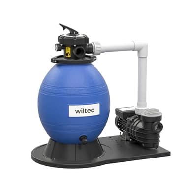 WilTec Filtre à Sable et Particules – 550 W – capacité 38 l / 30 kg – 18 000 l/h – avec Vanne 5 Positions et Pompe de filtrage Auto-amorçante – Cuve de Filtration pour Piscine Hors-Sol Swimmingpool