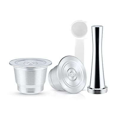 RECAFIMIL Capsules de café réutilisables Nespress* en acier inoxydable rechargeables, support de dosettes de café compatible avec machine Nespress* (2 capsules + 1 tampon)