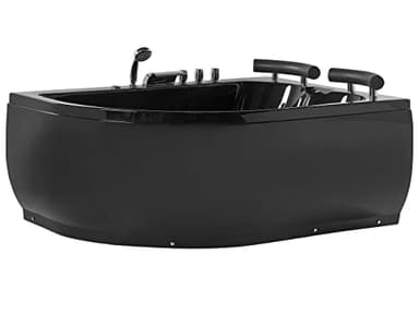 Baignoire Balnéo d'Angle à Gauche Moderne en Acrylique Noir avec Fonction Massante et Robinet Cascade pour 2 personnes Capacité Maximum 300 L Beliani