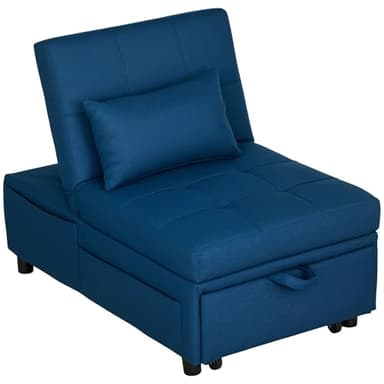 HOMCOM Fauteuil Convertible 1 Place Fauteuil lit chauffeuse 1 Place Multifonction 3 en 1 avec Dossier réglable, siège rembourré et Oreiller, canapé-lit pour Salon, Chambre, Bureau à Domicile, Bleu