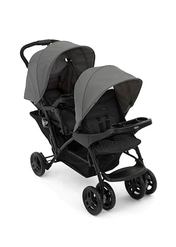 Graco Stadium Duo® Poussette double, de la naissance à environ 3 ans (0-15 kg), utilisable aussi avec une nacelle, dossiers réglables, pliable, grand panier de rangement, plateaux-repas, Titanium