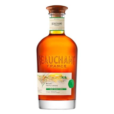 BEAUCHAMP - Whisky Triple Grain - Whisky Français - Assemblage unique de trois céréales françaises : orge maltée, seigle et maïs - Origine : France - 46% Alcool - Bouteille 70 cl