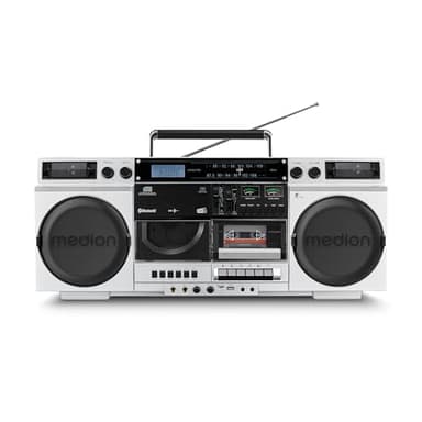 MEDION P66538 Enregistreur à cassettes (Ghettoblaster rétro avec lecteur CD, années 80, grand, USB, SD, CD, cassettes MC, radio DAB+ antenne télescopique, Bluetooth, platine cassette, fonction enregis