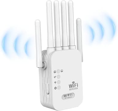 Répéteur WiFi, Amplificateur WiFi 1200Mbps Double Bande 5GHz & 2.4GHz Couvre jusqu'à 1200m² Repetiteur WiFi Puissant sans Fil Protection WPS avec 6 Antennes, Compatible avec Toutes Les Box Internet