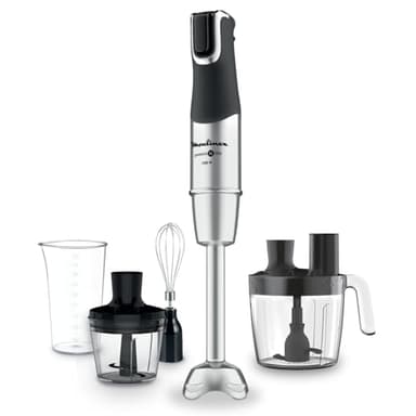 Moulinex Mixeur Plongeant InfinyForce Pro 1200W, Lames Powelix résistantes, 5 Fonctions, Vitesse ajustable, Hachoir, Fouet, Verre Doseur, Kit Accessoires, Compatible lave-vaisselle, DD95JD10