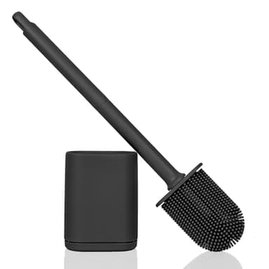 Cozary Brosse WC, Brosse Toilettes WC, Brosse WC Silicone Murale avec Base À Fentes D'aération pour La Toilette De La Salle De Bain, Installation sans Trou, Facile À Nettoyer (Noir, 1 Pièce)