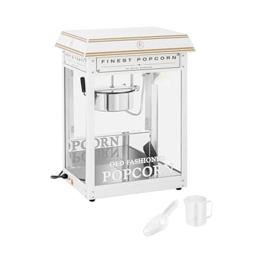Royal Catering Machine à Popcorn Professionnelle Blanc & Doré, 1 500 W, 220-270 °C, Rendement : 5-6 kg/h, Éclairage Design Rétro Appareil Professionnel Sucré Caramel Distributeur Cinéma