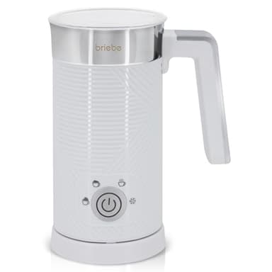 briebe Elegance Mousseur à Lait Électrique, Réchauffeur 4 en 1, Mousseur Froid/Chauffant 130ml pour Café Latte, Cappuccino, Macchiato, Lait Chaud 300ml, Milk Frother Sans BPA, 500W, Design Blanc