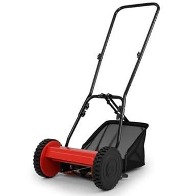 COSTWAY Tondeuse à Gazon Manuelle à Lame avec Largeur de Coupe de 30 cm, Hauteurs de Coupe Réglables de 15 à 40 Mm, Bac de Ramassage de 18,5 L 2 Roues Antidérapantes (Rouge)