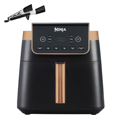 Ninja Air Fryer MAX PRO, 6,2 L, Grand tiroir, rôtir, cuire au four, frire sans huile, familial, antiadhésif, panier/plaque croustillante compatibles lave-vaisselle, pinces, noir/cuivre, AF180EUCP