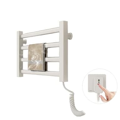 Qawner Sèche-Serviettes électrique Petit Format, 80W, Radiateur Sèche Serviettes, Sèche-Serviettes électrique pour Salle de Bain, Thermostat 55 °C, 45 x 30cm (Blanc)