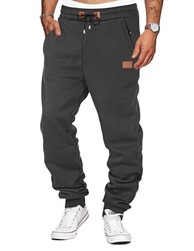 TARAINYA Pantalon de Jogging pour Homme Zipper Sweatpants Coton Pantalons de Pantalon de Survêtement avec Poches Gris foncé L