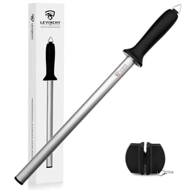 LEVINCHY Acier diamanté 30,5 cm Acier d'aiguisage de couteaux de qualité supérieure, tige d'affûtage, aiguiseur de couteaux professionnel, léger et durable