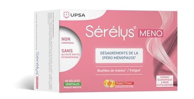 UPSA - Sérelys MENO - Complément Alimentaire Naturel - Désagréments de la Ménopause et Périménopause - Non hormonal - Bouffées de Chaleur, Fatigue - 60 Gélules Végétales - 2 mois