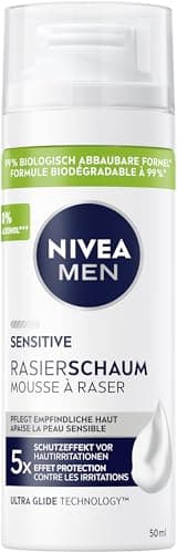 NIVEA Men Sensitive Mousse à raser (50 ml), mousse à raser pour peaux sensibles, mousse à raser douce pour hommes avec camomille, provitamine B5 et vitamine E