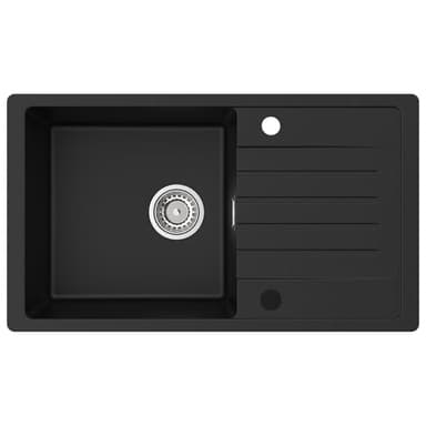CECIPA Evier de Cuisine en Granit Noir 78 x 45 cm, Lavabo 1 bac + Kit de Vidage, Pour Meuble Bas de 60 cm