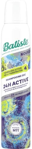 Batiste Shampooing Sec, 24h Active, Rafraichit les Cheveux et Apporte du Volume, Au Contact de la Transpiration,Parfum de Fraicheur pendant 24h,Absorbe Excès de Sebum, Sans Résidus,Sans Rinçage, 200ml